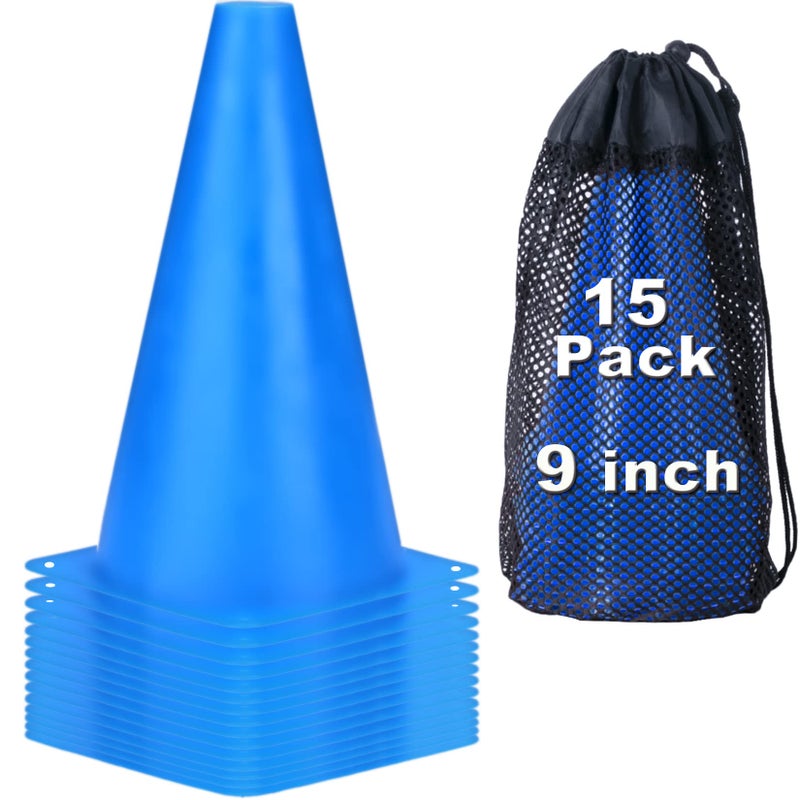 cyrico 9 Inch Cones Sports, 15 Pack Orange Soccer Cones Training Agility Field Marker Plastic Traffic Cones for Football Basketball Drills Multipurpose Practice, Indoor Outdoor Games Activity Party Events - Image 1
